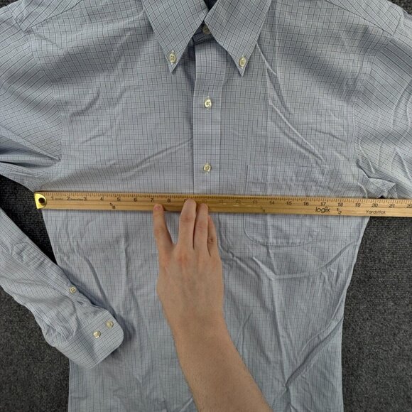 Brooks Brothers Slim Button-Down Blue Cotton 15-4/5 Non-Iron Check Long Sleeve - Picture 5 of 14